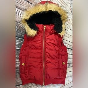 Cuties Fashion Girls Size Small (6) Puffer Vest Faux Fur Trim detachable Hood